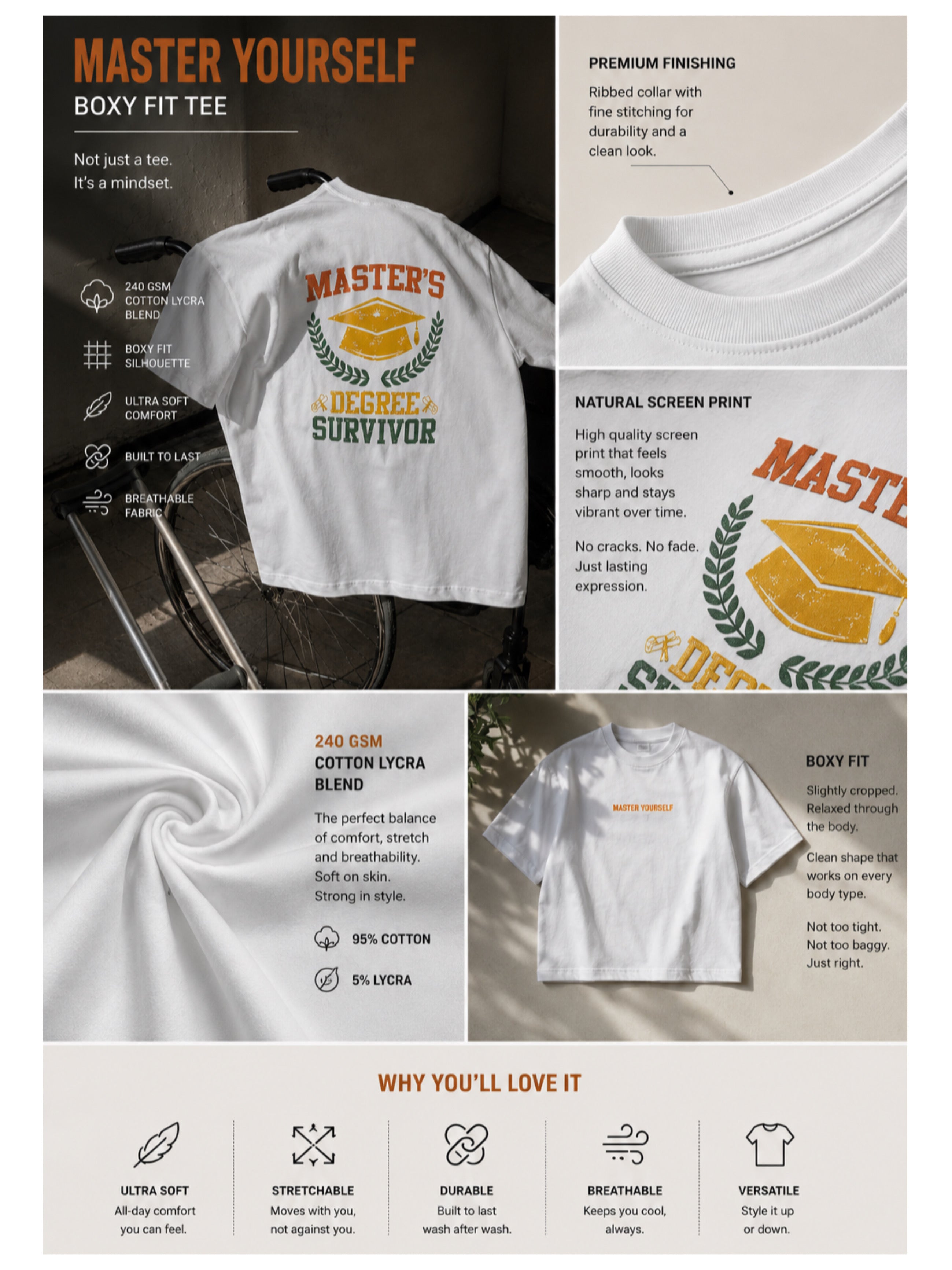 Master Yourself Boxy Fit Tee – Degree Survivor Edition
